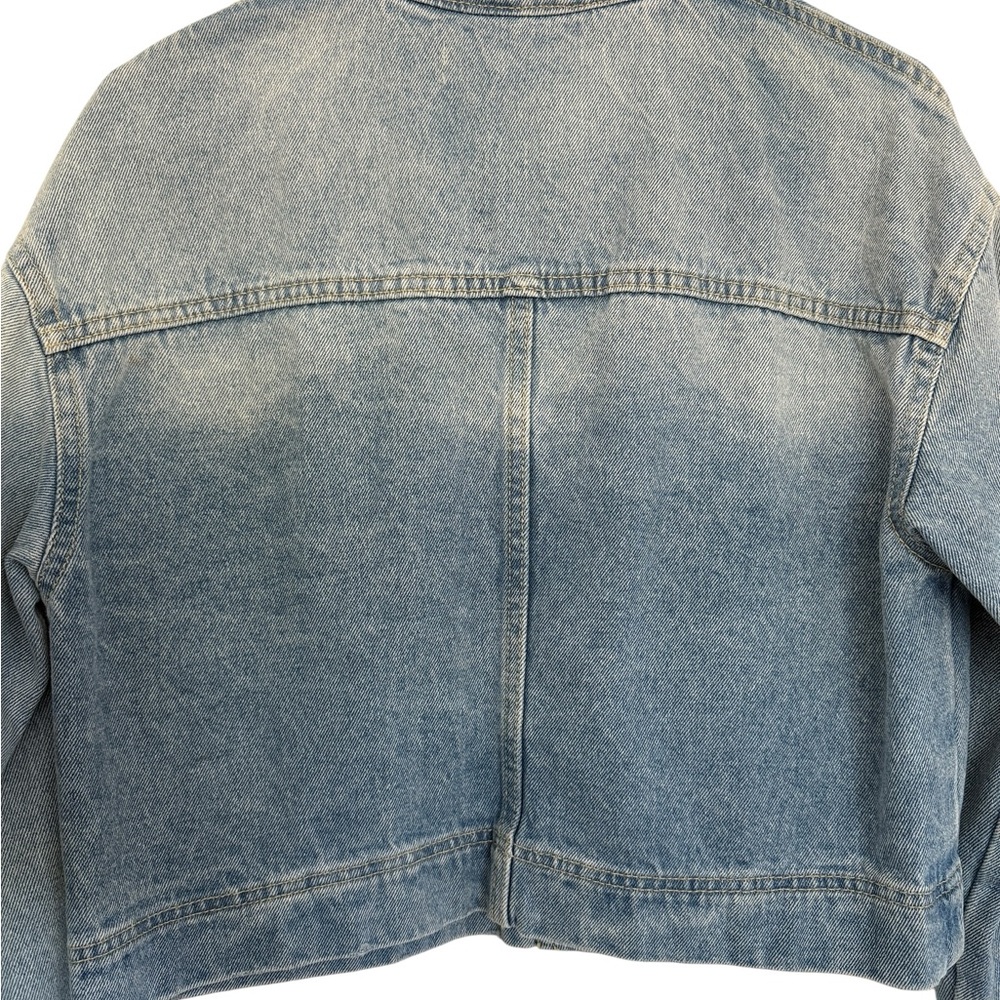 Cropped Washed Denim Jacket - Blue - Picture 2 of 5
